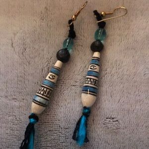 Gorgeous blue, cream, glass beaded earrings